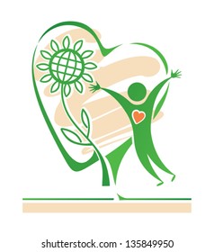 Symbolic green illustration. People and nature.