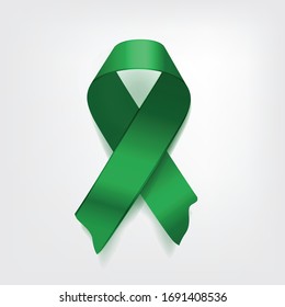  symbolic green ribbon on white background. Problem of cerebral palsy, Lyme disease problem, kidney cancer problem.  Vector illustration.
