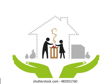 A Symbolic Hand lifts up or extends Help to Homeless People who are Getting Warm from Cold Dirty Streets. Editable Clip Art. 