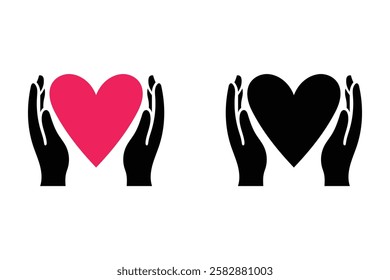 Symbolic Hands Holding Heart Icon Representing Compassion, love and care icon, donation symbol, healthcare icon, mental health awareness