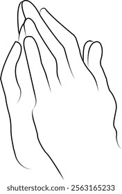 Symbolic hands united for pray to god. Praying hands, blessing hands, prayer on bible. Religious hand drawn vector illustration.