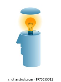A symbolic head with a light bulb inside. Vector illustration on the theme of developing an idea.