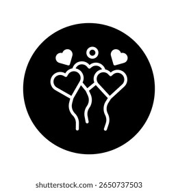 Symbolic heart balloons convey love, joy, and celebration within a modern minimalist circle design with elegance