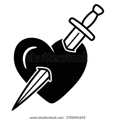 A symbolic heart pierced by a sharp dagger representing themes of heartbreak betrayal and emotional pain. This powerful illustration conveys deep sorrow and suffering.