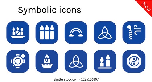 symbolic icon set. 10 filled symbolic icons.  Simple modern icons about  - Candles, Rainbow, Triquetra, Candle, Turtle, Yin yang