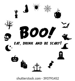 Symbolic icons for Halloween holiday. Vector art.