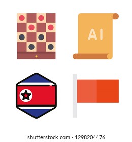 symbolic icons set with checkers, north korea and flag vector set