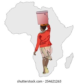 Symbolic illustration of an African woman carrying a bucket of water to the African way