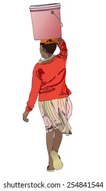 Symbolic Illustration Of An African Woman Carrying A Bucket Of Water To The African Way