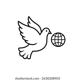 Ilustração simbólica de uma pomba carregando a terra representando a paz e a harmonia globais