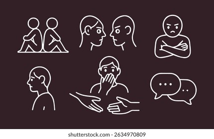 Uma ilustração simbólica da dinâmica interpessoal, apresentando desenhos de linhas que representam emoções como tristeza, raiva e tentativas de reconciliação. Ideal para artigos sobre saúde mental.