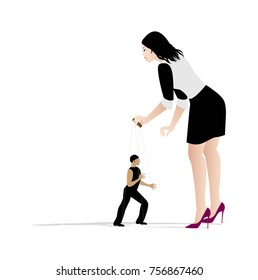 Symbolic illustration of a man manipulating a man like a puppet