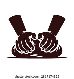 Symbolic illustration of two human hands gently holding a roundshaped object