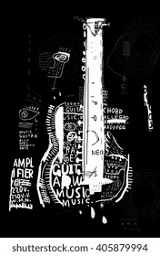 The symbolic image of an acoustic guitar on a black background