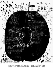 Symbolic image of an apple that contains a set of symbols. 