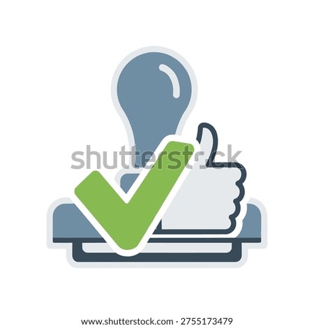 a symbolic image of approval with a green checkmark and thumbs up on a stamp, representing confirmation and validation for business or educational use
