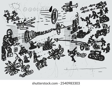 Symbolic image of the battle of people with machines
