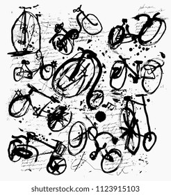 Symbolic image of bicycles that are painted in abstract style