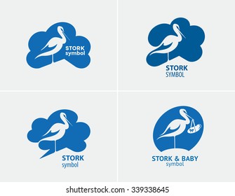 Symbolic image of the bird stork, vector design elements.