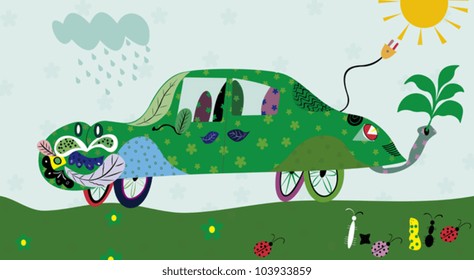 Symbolic image of a car that is painted in green
