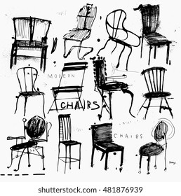 Symbolic image of chairs are made in the style of quick sketches.