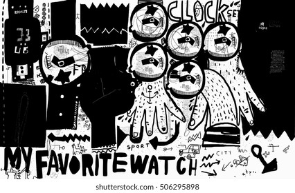 The symbolic image of the clock in the style of graffiti
