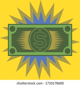 The symbolic image of the dollar.
Illustratively-graphic poster with the image of a money sign, flat, green and yellow colors.