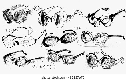 Symbolic image glasses, which are painted in the style of a quick sketch.