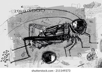 Symbolic image of grasshopper which is composed of many parts. 