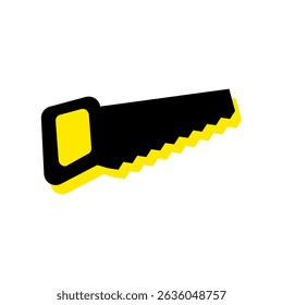 Symbolic image of a hand saw for wood. Black and yellow flat style for use in infographics, design or articles about woodconstruction tools, hand tools, power tools, repair, installation, construction
