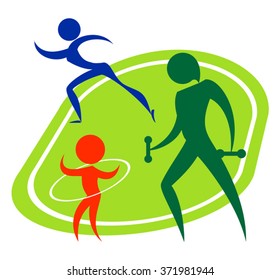 The symbolic image of the head of the 
family, his wife and their child engaged in fitness at 
stadium