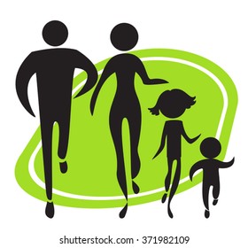 The symbolic image of the head of the 
family, his wife and their children for a morning jog