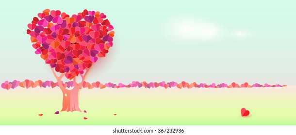 The symbolic image of the heart in a tree in a landscape setting. 
