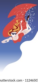 Symbolic image of the Lady Luck - flying girl in a red coat