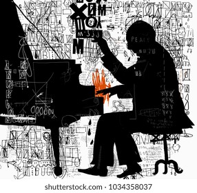 The symbolic image of a man who plays the piano