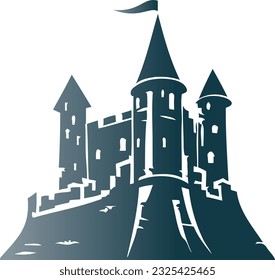 Imagen simbólica de un castillo medieval de piedra ilustrado en el diseño de un logotipo vectorial