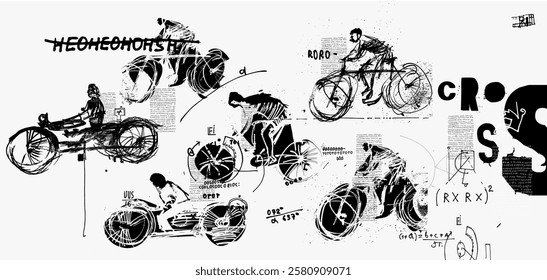 Symbolic image of motorcyclists and cyclists