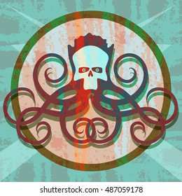 The symbolic image of an octopus.
Abstract animal with long limbs with the image of a human skull for a head.