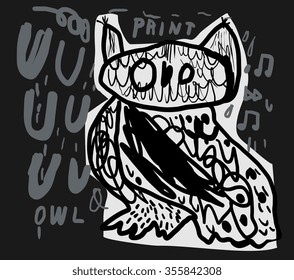 The symbolic image of the owl on a black background.