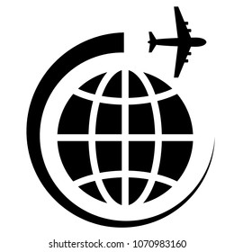 Symbolic image of the planet and the airplane. Travel and business concept. Vector illustration