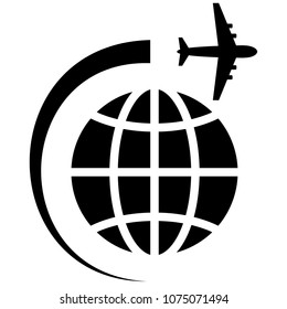 Symbolic image of the planet and the airplane. Travel and business concept. Vector illustration