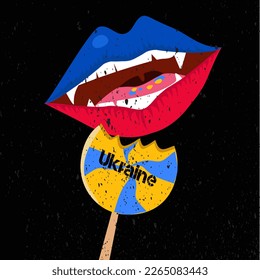 Imagen simbólica de un depredador comiendo dulces como una invasión de la federación rusa a la libertad y la tierra del estado independiente de Ucrania. Apoyar el concepto de Ucrania