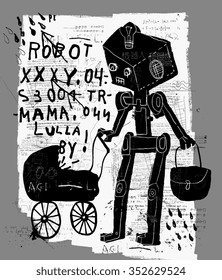 Symbolic image of a robot with a pram.