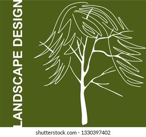 Symbolic image of a tree in a rectangle. Element landscape tree. Emblem of landscape architecture