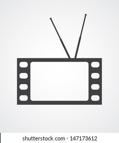 Symbolic image of a TV set made of a frame of a movie film. Vector background.