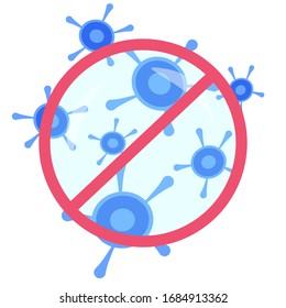 Una imagen simbólica de un virus, bacterias y una señal roja de prohibición se aíslan en un fondo blanco