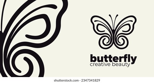 Symbolic Lepidoptera: Graceful Butterfly Logo Vector in Elegant Lineart