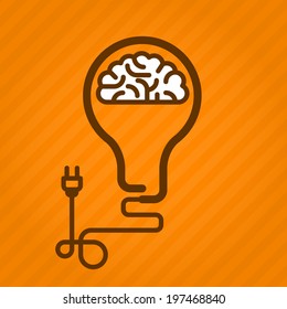 Symbolic light bulb with brain inside and electric plug