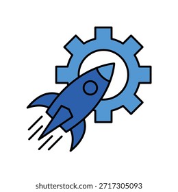 Un icono de línea simbólico que representa la implementación y el lanzamiento del producto, perfecto para las Autorizaciones de inicio y la implementación del sistema.