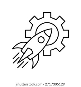 Un icono de línea simbólico que representa la implementación y el lanzamiento del producto, perfecto para las Autorizaciones de inicio y la implementación del sistema.
